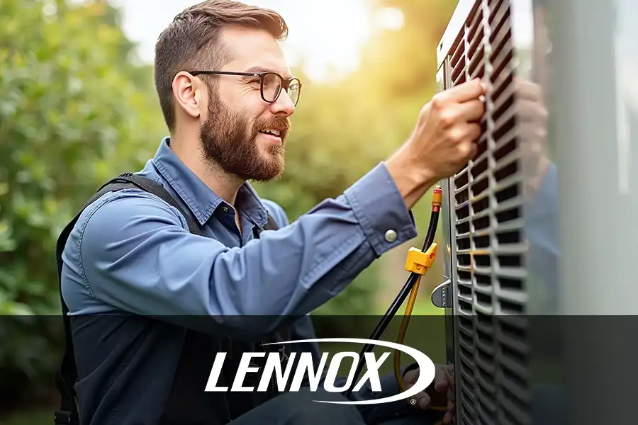 Bormida Heating & Cooling—An HVAC technician prepares to upgrade an outdoor unit at a Springfield, IL home to help improve indoor air quality.