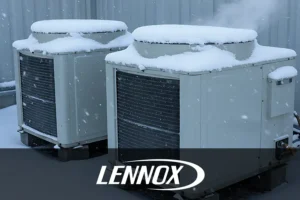 Bormida Heating & Cooling—Two outdoor HVAC units covered in snow, with one actively emitting steam during cold winter weather in Springfield, IL