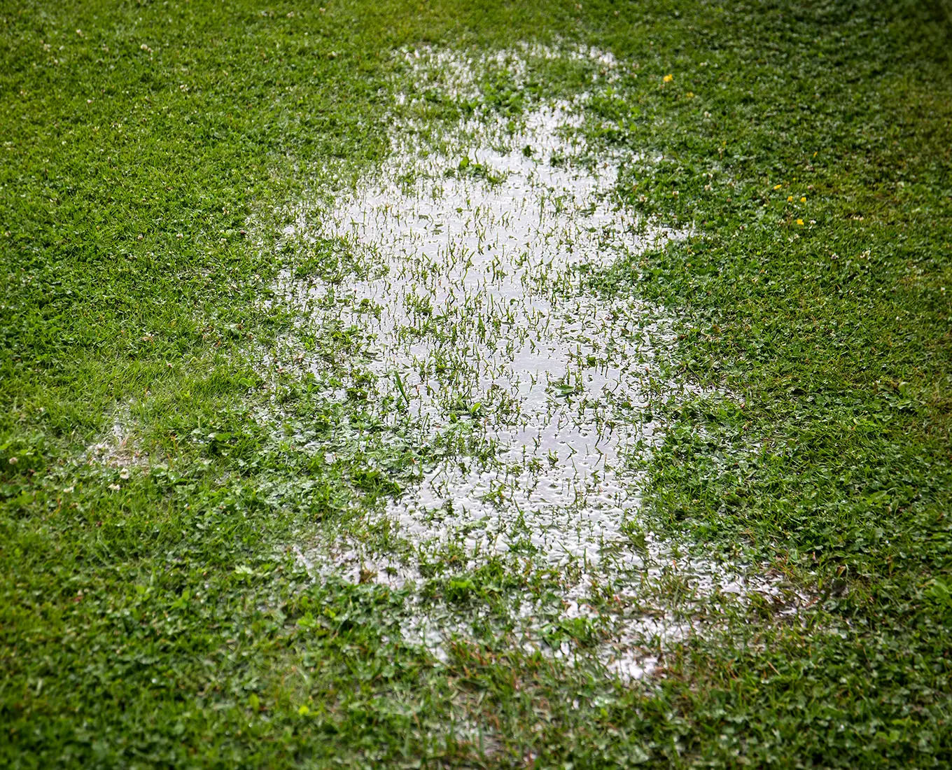 Wet ground above underground geothermal loop field illustrating geothermal hvac system may be needing repair services